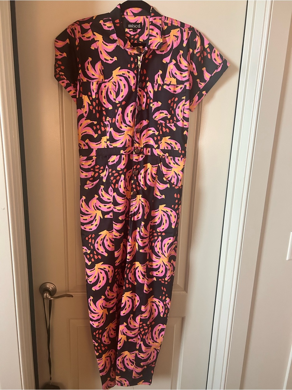 Mixed by Nasrin Pink ’Nana Banana Print Jumpsuit L NWT
